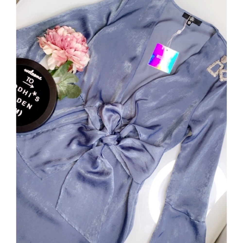 Light Blue Satin Shift Dress - Picture 2 of 5